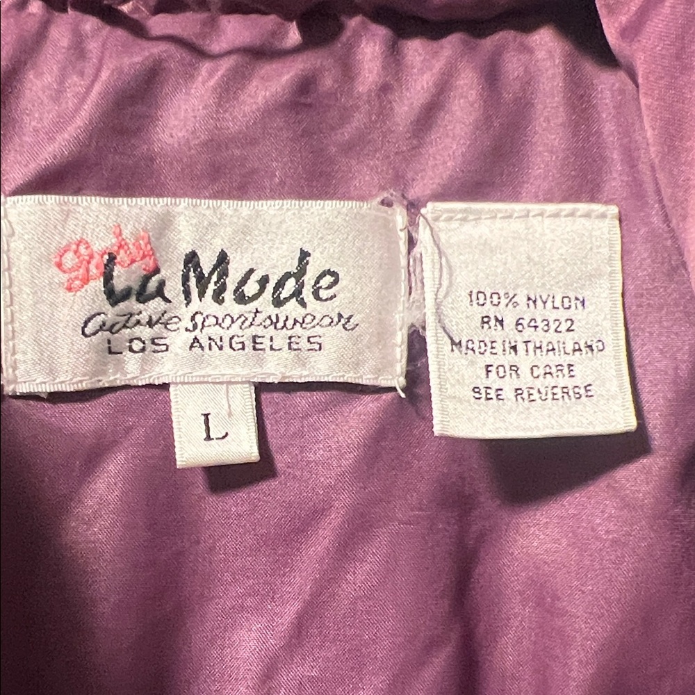 La Mode Women’s Purple Nylon Bomber Jacket Size L Hooded Full Zip EUC Vintage - Picture 3 of 9
